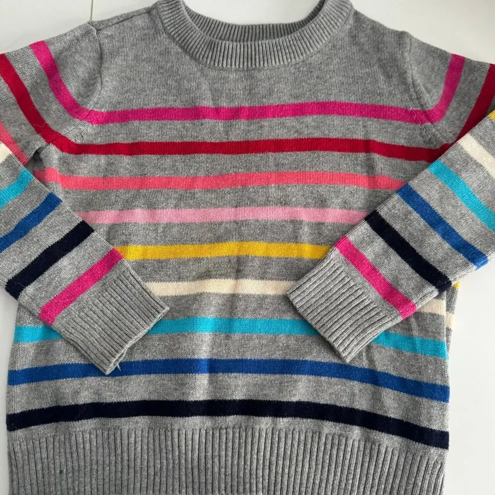 GAP Kids Crazy Striped Sweater Gray Pink Ribbed Cotton Casual Girls Small
